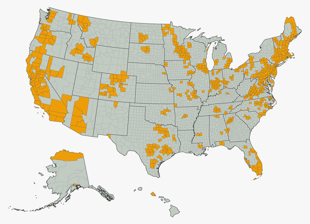 Map of Reported TBRF Cases in the USA